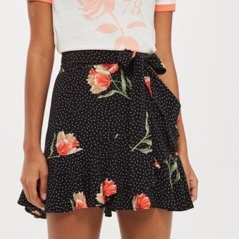 TOPSHOP polka dot ruffle tie skirt